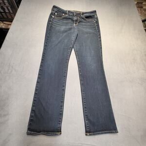 American Eagle Jeans Womens 10 Blue Straight Leg Distressed Stretch Denim